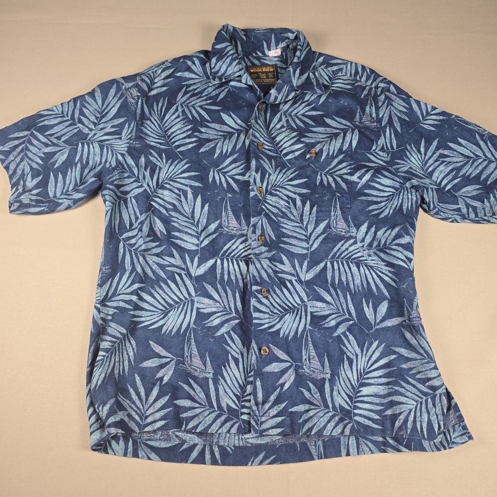 VTG Woolrich Men's M Shirt John Rich and Bros Camp Hawaiian Beach Vacation Blue